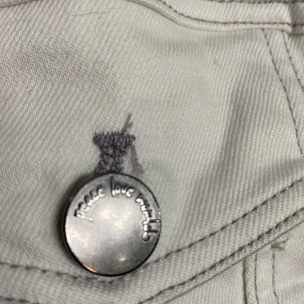 Peace Love World White/Gray Chic Denim Jacket Puff Gray Sleeve Oversized SZ XXS - Picture 13 of 16